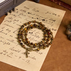 Pulsera elástica de rosario de Ojo de Tigre hecha a mano: Una gema espiritual de doble propósito
