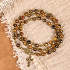 Pulsera elástica de rosario de Ojo de Tigre hecha a mano: Una gema espiritual de doble propósito