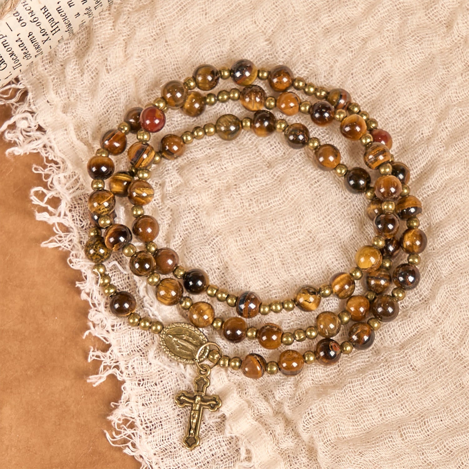 Pulsera elástica de rosario de Ojo de Tigre hecha a mano: Una gema espiritual de doble propósito
