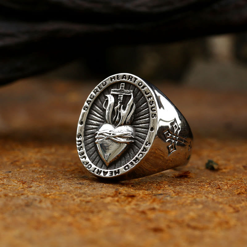 Anillo de 3 colores del Sagrado Corazón de Jesús, Cruz, Fe, Espíritu, Bendición