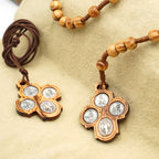 Collier Croix du Carmel en Bois d'Olivier 5 en 1