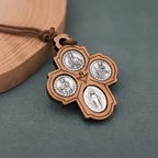 Collier Croix du Carmel en Bois d'Olivier 5 en 1