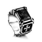 Anillo de pareja con cruz de gemas rojas y negras - Un símbolo de fe y estilo