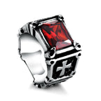 Anillo de pareja con cruz de gemas rojas y negras - Un símbolo de fe y estilo