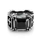 Anillo de pareja con cruz de gemas rojas y negras - Un símbolo de fe y estilo