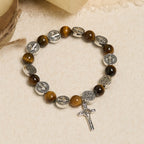 Bracelet Œil-de-Tigre Symbole Saint-Benoît : Un Mélange de Foi et de Beauté