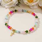 Bracelet Croix en Cristal Multicolore avec Carte Bénie : Un Signe Vif de Foi