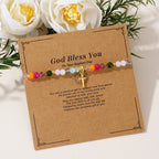Bracelet Croix en Cristal Multicolore avec Carte Bénie : Un Signe Vif de Foi