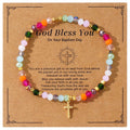 Bracelet Croix en Cristal Multicolore avec Carte Bénie : Un Signe Vif de Foi