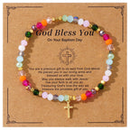 Bracelet Croix en Cristal Multicolore avec Carte Bénie : Un Signe Vif de Foi