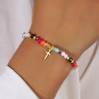 Bracelet Croix en Cristal Multicolore avec Carte Bénie : Un Signe Vif de Foi