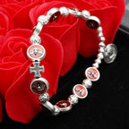 Bracelet Esprit Saint en émail avec croix et perles de roses : Symbole précieux de protection divine