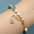 Pulsera de ágata de turmalina natural multicolor redonda con medalla milagrosa y cruz