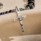 Bracelet avec Notre-Dame et crucifix en ébène et agate bleue