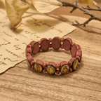 Pulsera elástica clásica de cuentas de madera con iconos de María, Jesús y santos