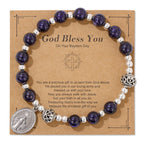 Bracelet extensible de pierres précieuses multicolores avec médaille miraculeuse : une connexion spirituelle unique