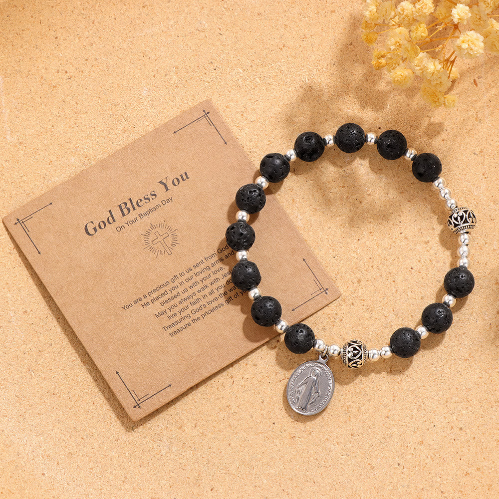 Bracelet extensible de pierres précieuses multicolores avec médaille miraculeuse : une connexion spirituelle unique