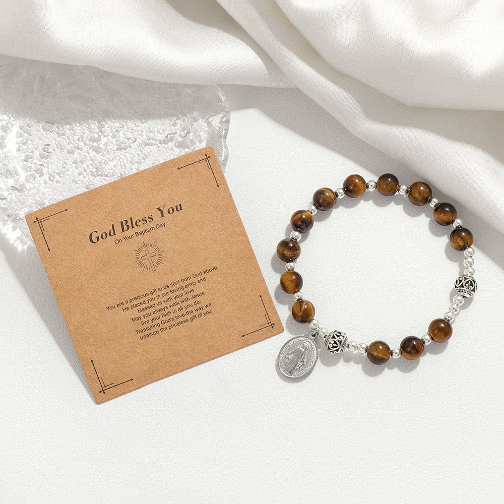 Bracelet extensible de pierres précieuses multicolores avec médaille miraculeuse : une connexion spirituelle unique