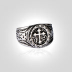 Bague classique en argent avec motif orné : relique de foi faite à la main