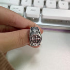 Bague classique en argent avec motif orné : relique de foi faite à la main