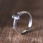 Bague croix minimaliste en argent 925 avec motifs corde ornés : symbole durable de lien spirituel