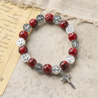 Bracelet perles tricolores avec médaille et crucifix de Saint Benoît en argent : L'art divin de la foi
