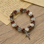 Bracelet perles tricolores avec médaille et crucifix de Saint Benoît en argent : L'art divin de la foi