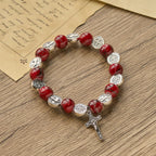 Bracelet perles tricolores avec médaille et crucifix de Saint Benoît en argent : L'art divin de la foi