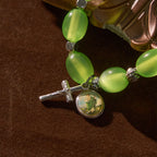 Pulsera de Rosario de San Judas y Crucifijo con Cuentas Verdes Claras