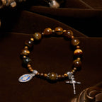 Pulsera de rosario de una década con ojo de tigre amarillo de 10 mm
