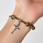 Pulsera de rosario de una década con ojo de tigre amarillo de 10 mm