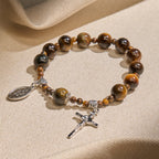 Pulsera de rosario de una década con ojo de tigre amarillo de 10 mm