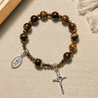 Pulsera de rosario de una década con ojo de tigre amarillo de 10 mm