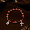 Pulsera de rosario de una década, piedra de sésamo roja de 8 mm, con medalla milagrosa y cruz