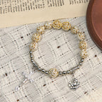 Artistically Sculpted 10mm White Rose Bead Rosary Bracelet with Crucifix