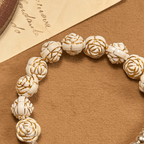 Artistically Sculpted 10mm White Rose Bead Rosary Bracelet with Crucifix
