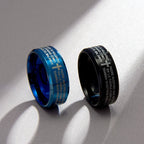 Anillo Minimalista de 8mm con Versículo Sagrado y Diseño de Cruz Tricolor: Lleva Tu Fe Contigo