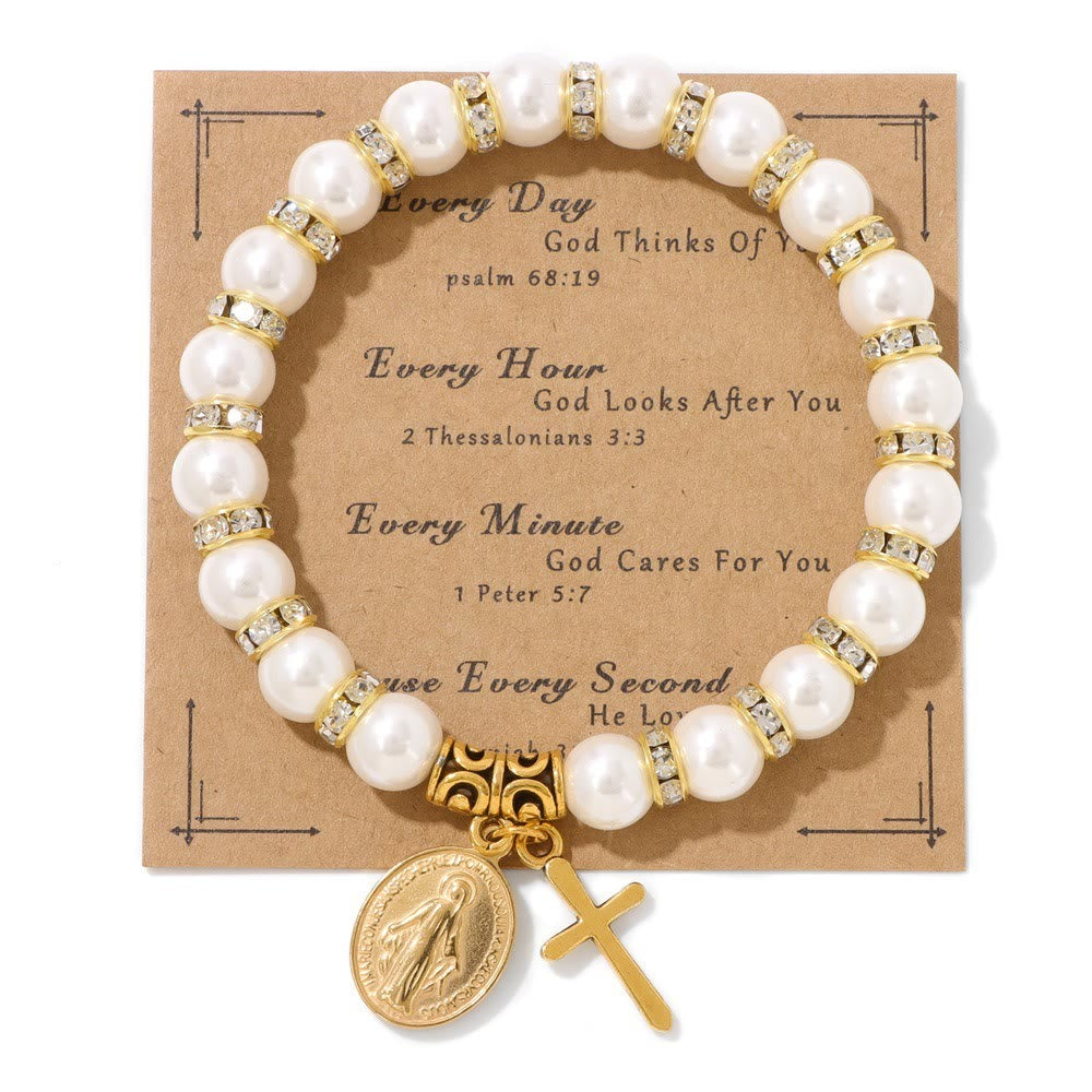 FOI PRIANTE : Bracelet élégant Médaille Miraculeuse Blanc avec Carte de Verset Biblique