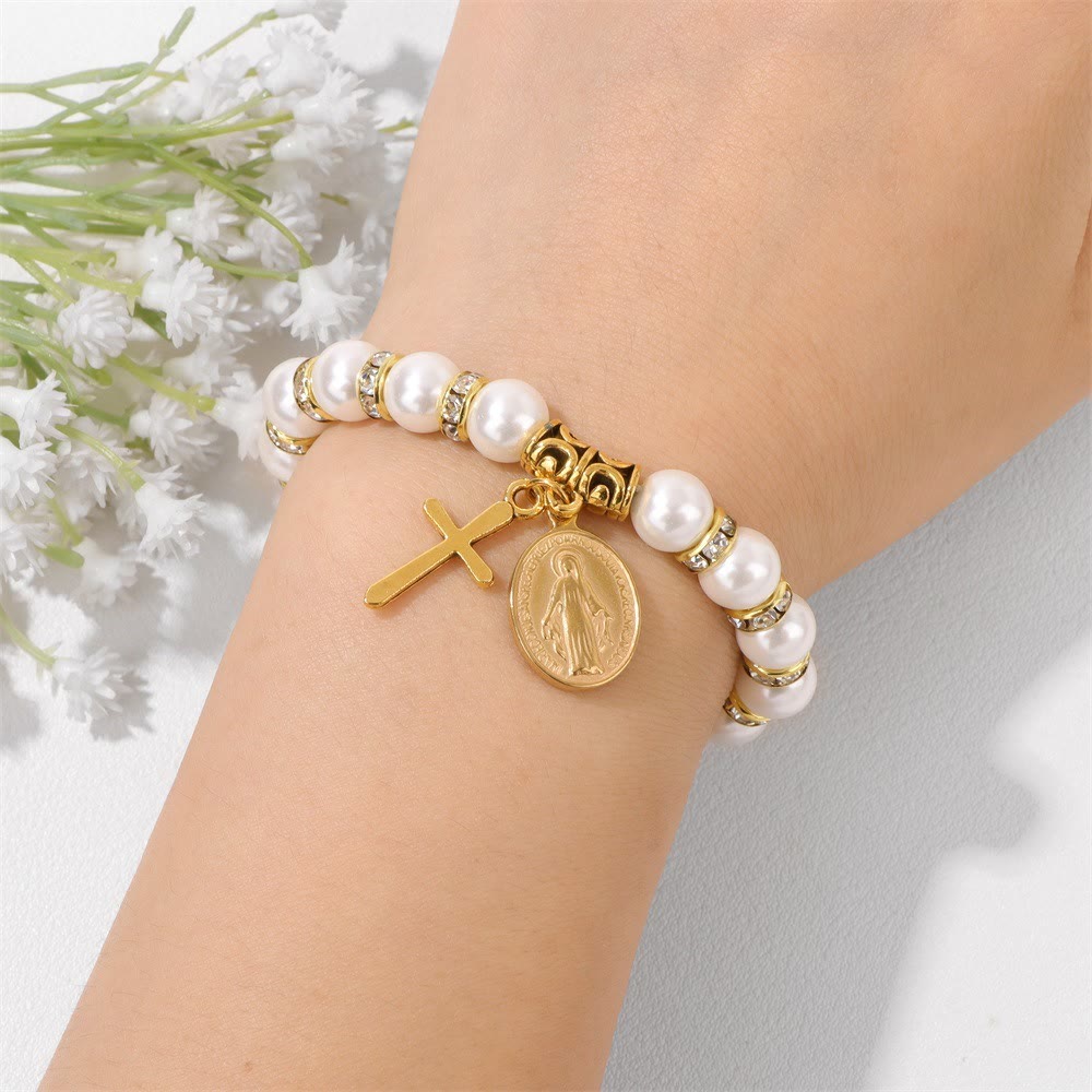 FOI PRIANTE : Bracelet élégant Médaille Miraculeuse Blanc avec Carte de Verset Biblique