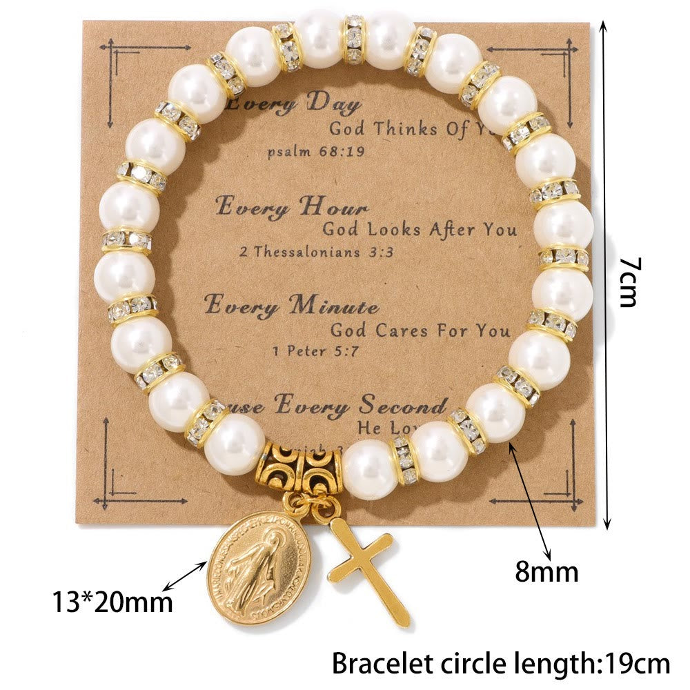 FOI PRIANTE : Bracelet élégant Médaille Miraculeuse Blanc avec Carte de Verset Biblique