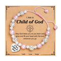 FE EN ORACIÓN: Pulsera grabada "Hijo/a de Dios" con tarjeta de fe para mujeres y hombres