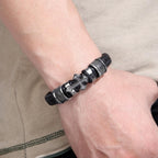 Pulsera clásica de cuero de la Santa Cruz de dos tonos con diseño trenzado
