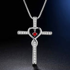 Collier croix pierre de naissance 12 mois avec motif cœur et accents scintillants