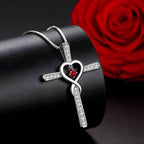 Collier croix pierre de naissance 12 mois avec motif cœur et accents scintillants