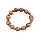 Bracelet en bois marron style classique avec crucifix INRI