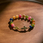 Pulsera de Cuentas de Turmalina con Cruz y Medalla Milagrosa