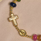 Pulsera de Cuentas de Turmalina con Cruz y Medalla Milagrosa