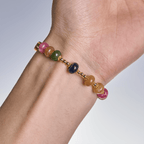 Pulsera de Cuentas de Turmalina con Cruz y Medalla Milagrosa