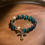 Bracelets de perles bleues brillantes spirituelles avec crucifix sacré en laiton