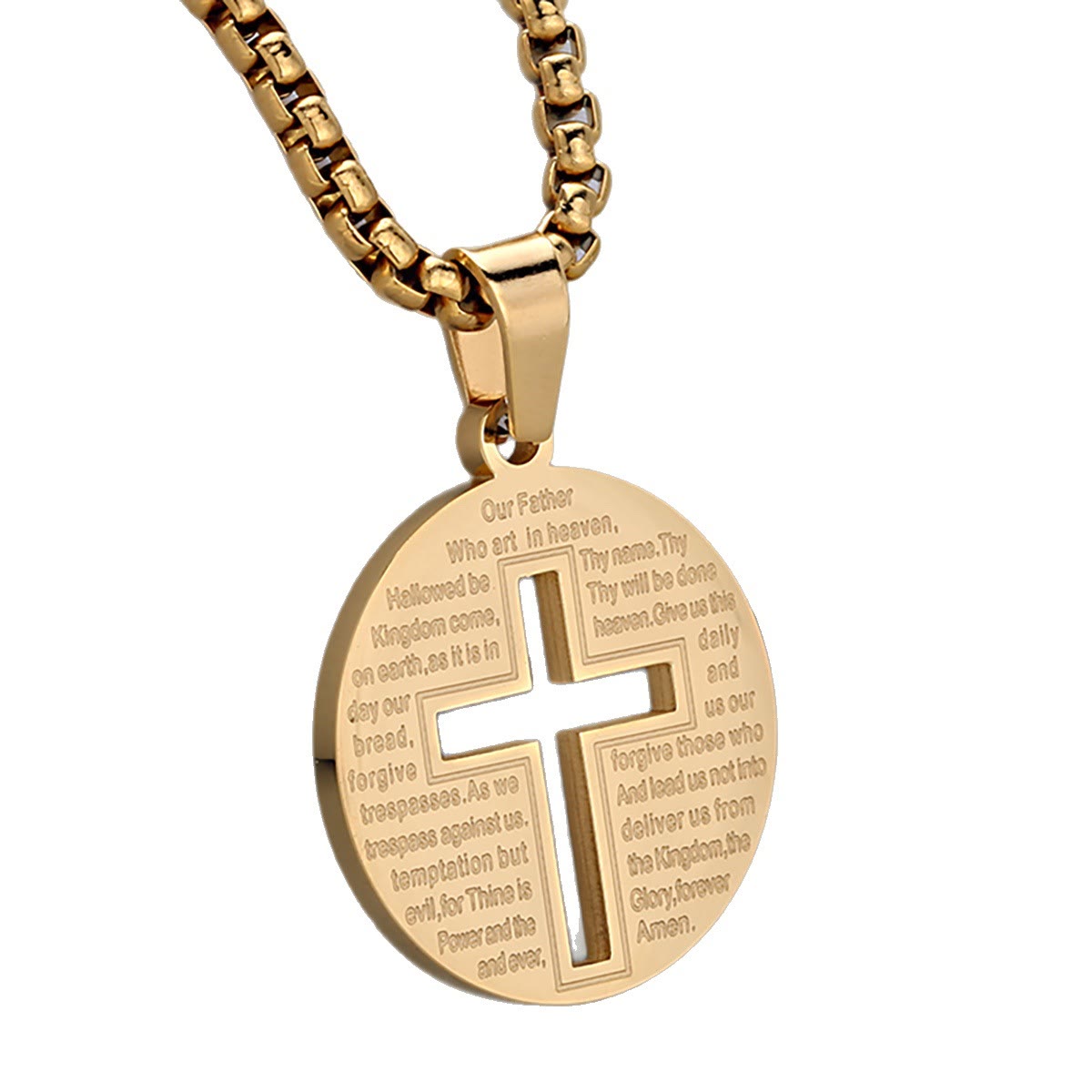 Collier pendentif Croix creuse avec Prière inspirante en trois couleurs élégantes